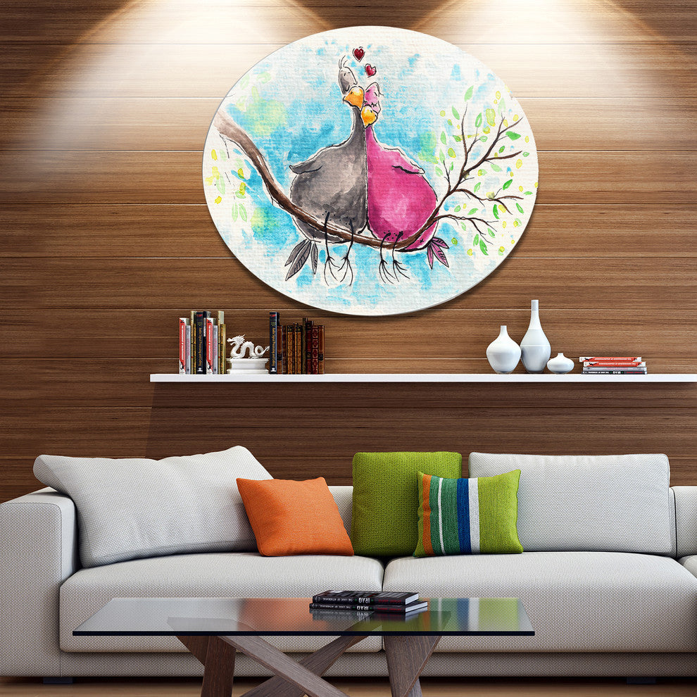 Two Birds In Love On Branch, Animal Large Disc Metal Wall Art, 11"