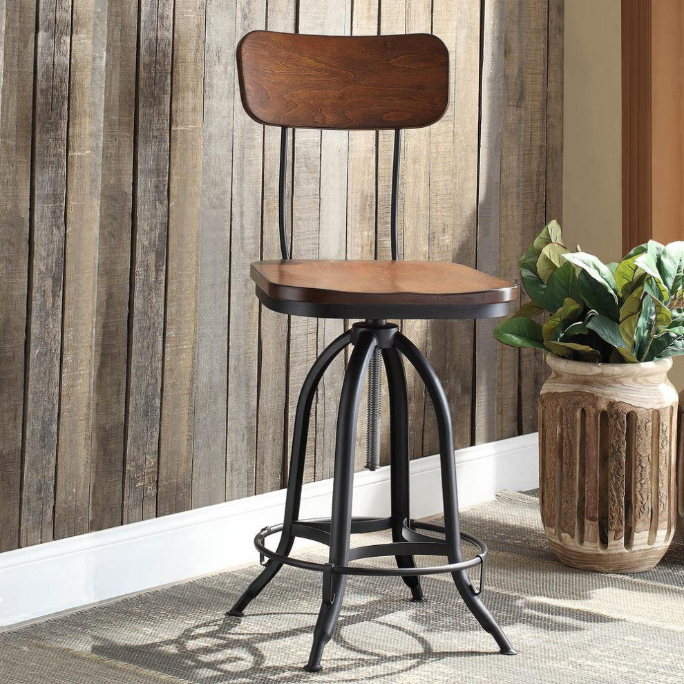 Mason Adjustable Barstool - Chestnut Seat - Black Base