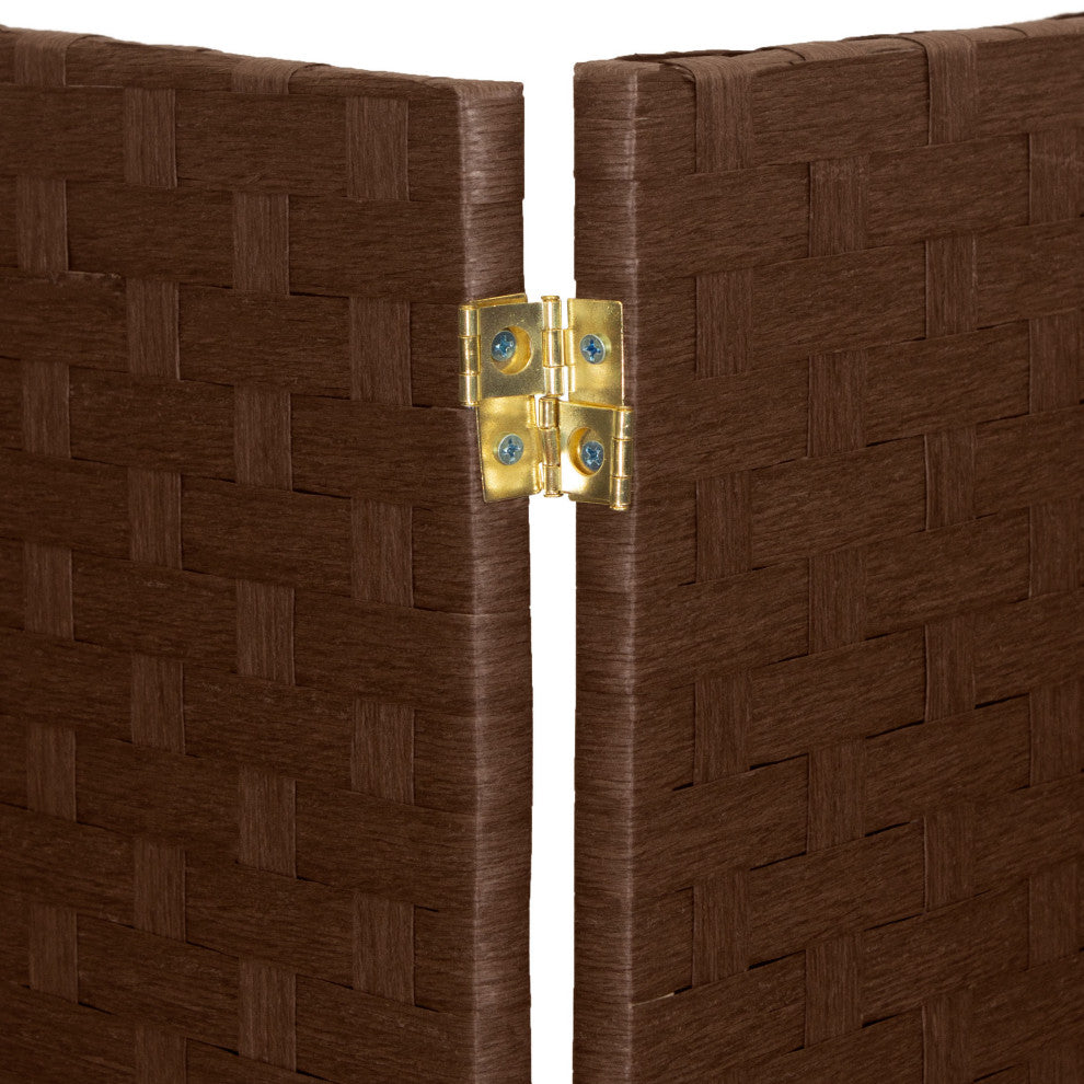 3 ft. Short Woven Fiber Room Divider 4 Panel Dark Mocha