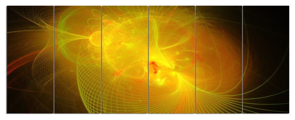Distant Golden Space Nebula, Floral Canvas Art Print, 70"x28", 6 Panels