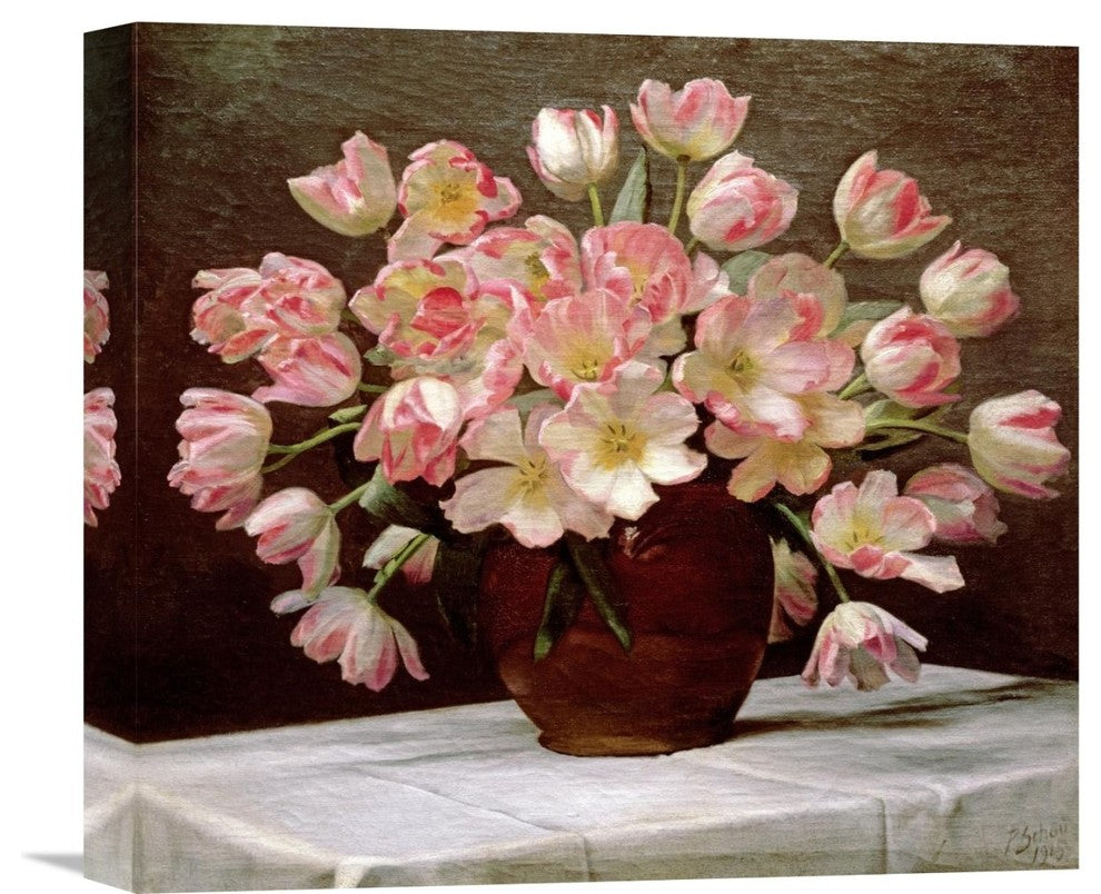 "Tulips In a Vase on a Draped Table" Artwork, 16" x 14"