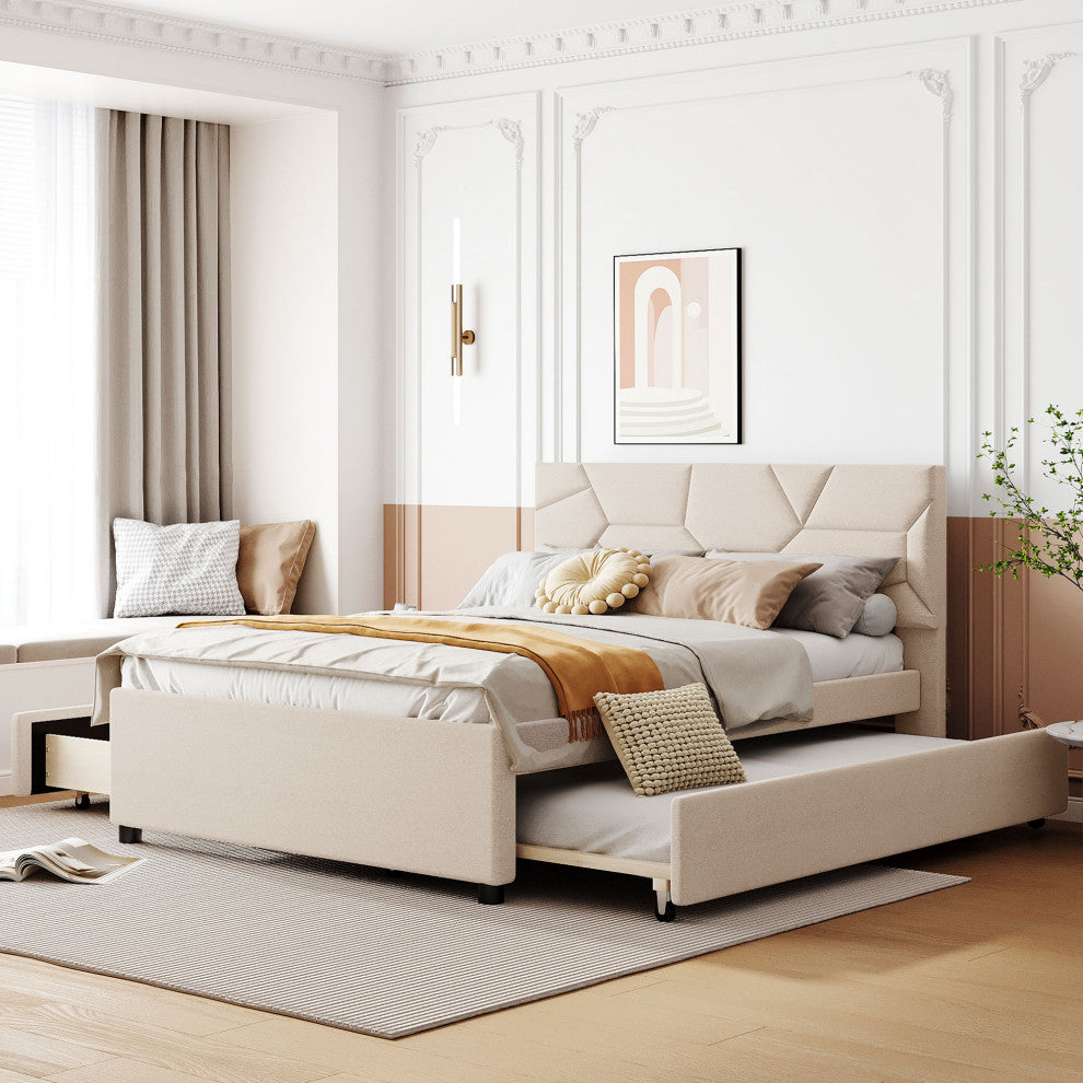Gewnee Full Size Upholstered Platform Bed in Beige