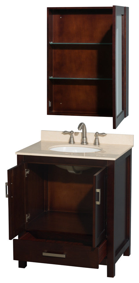 Wyndham WCS141430SESIVUNOMED Vanity in Espresso with Ivory Marble Top and Round