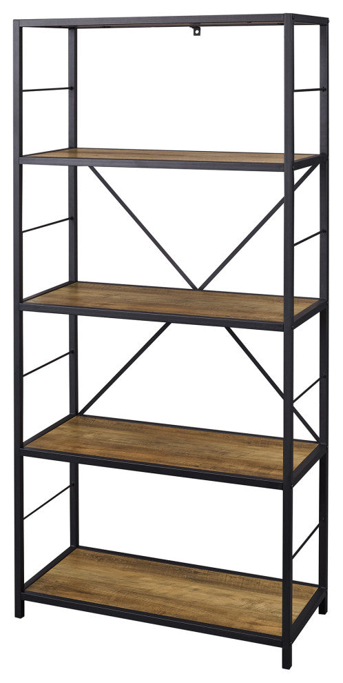 63" Rustic Industrial Bookcase - Rustic Oak