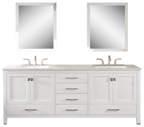 Aberdeen 84" White Double Sink, Quartz Top