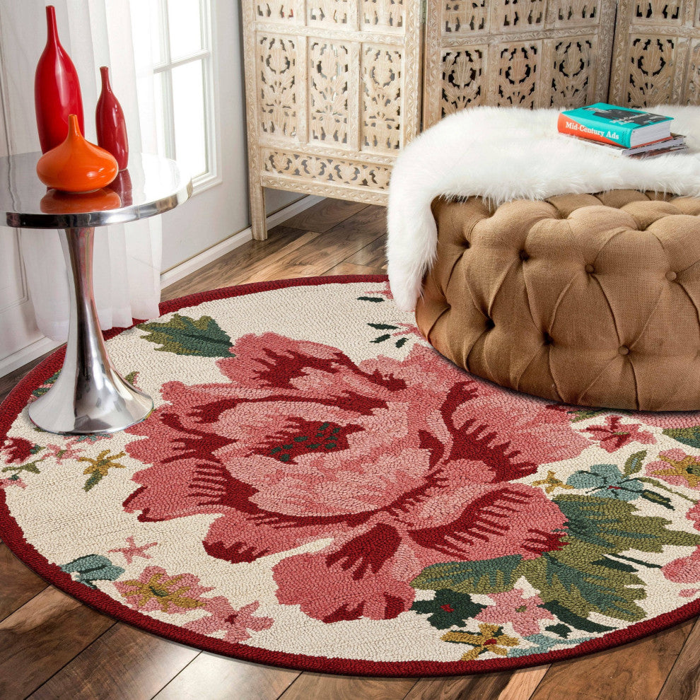 6" Round Pink Rose Area Rug