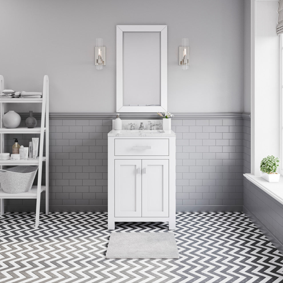 24" Pure White Single Sink Bathroom Vanity