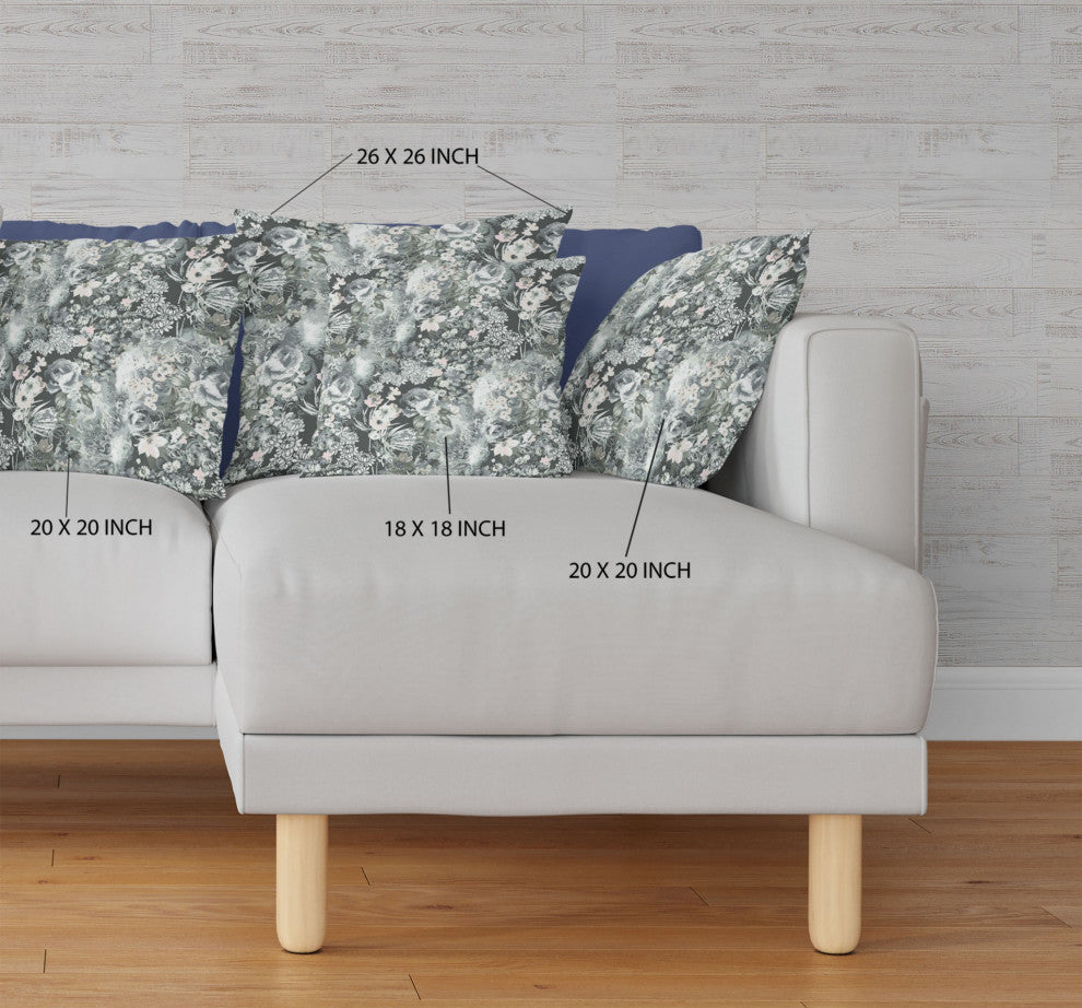 26" Gray White Springtime Indoor Outdoor Throw Pillow