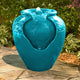 Glazed Pot Floor Fountain, LED Lights, Teal
