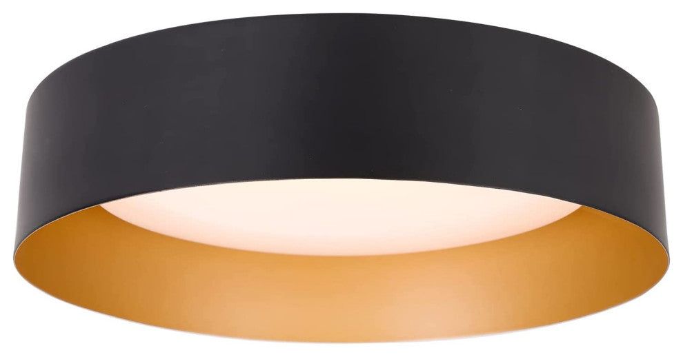 Matte Black Flush Mount Light, LED Ceiling Light Fixture, Gold Inside Finish