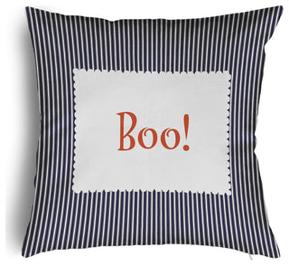 Halloween Boo Ticking Accent Pillow With Removable Insert, Navy, 20"x20"