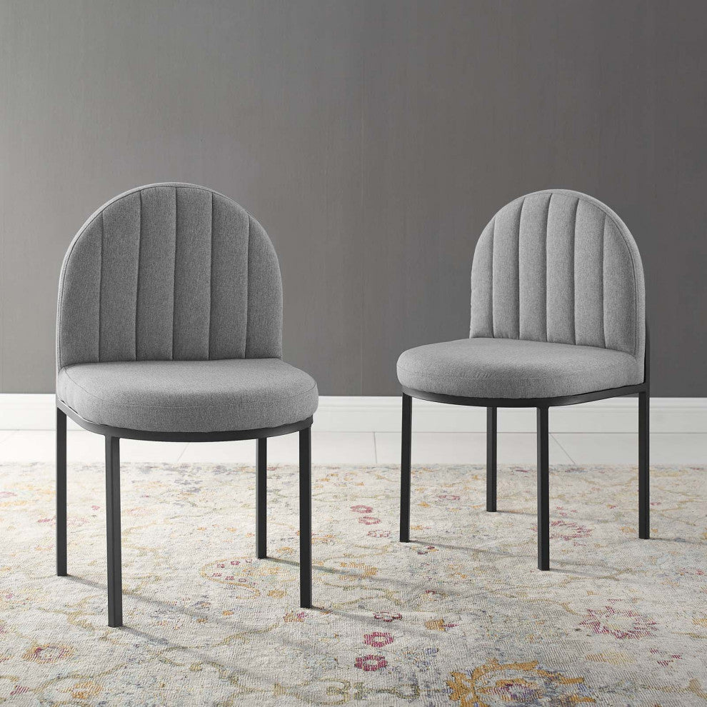 Side Dining Chair, Set of 2, Fabric, Black Gray, Modern, Bistro Restaurant