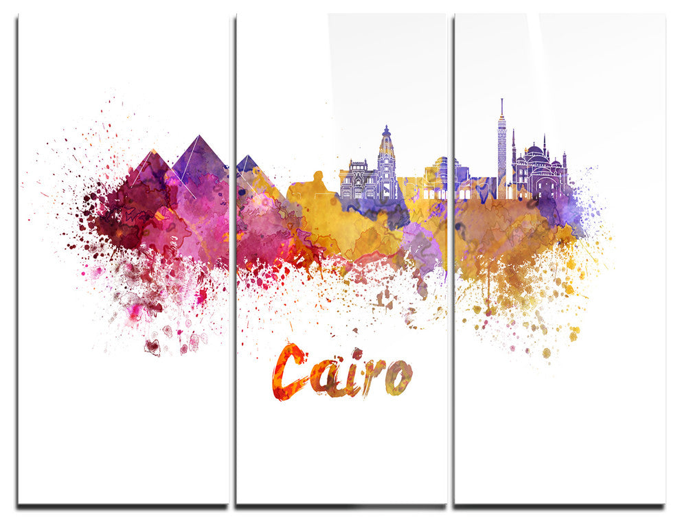 "Cairo Skyline" Glossy Metal Wall Art, 3 Panels, 36"x28"