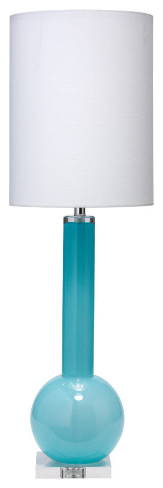 Studio Table Glass Lamp, With Tall Thin Drum Shade, Blue