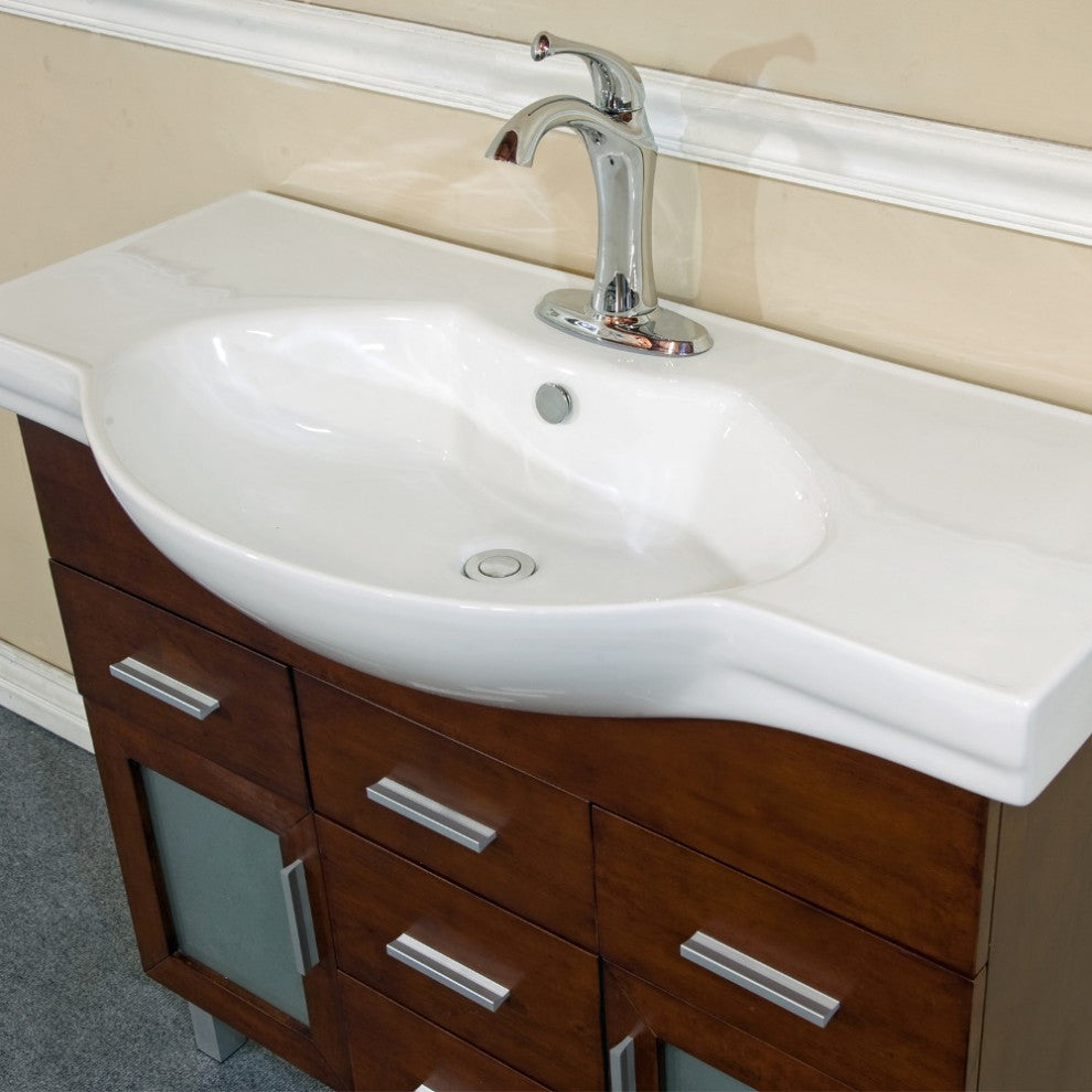 39.8" Single Sink Vanity Wood Walnut With Mirror