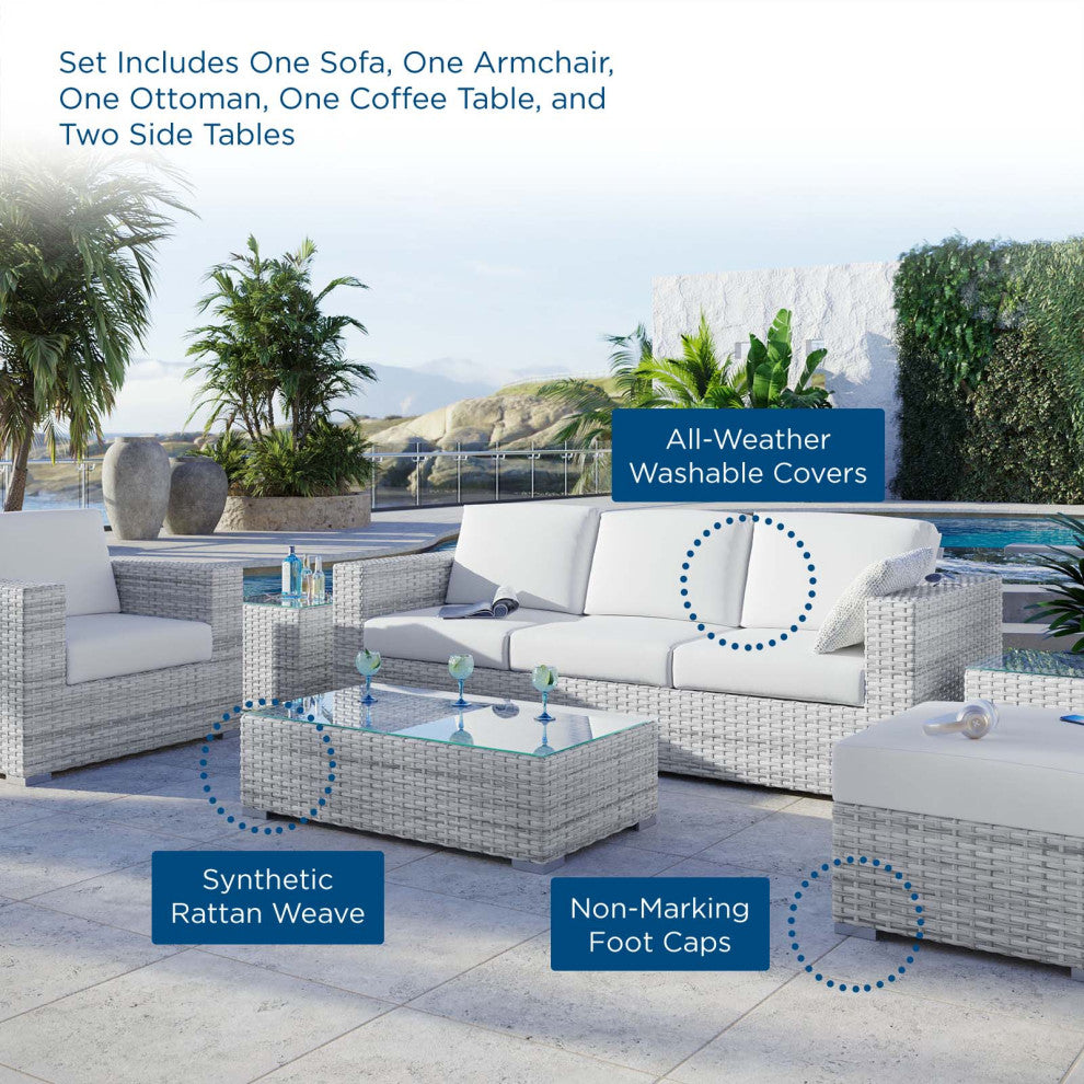 Lounge Sectional Sofa Chair Set, Rattan, Wicker, Gray White, Outdoor