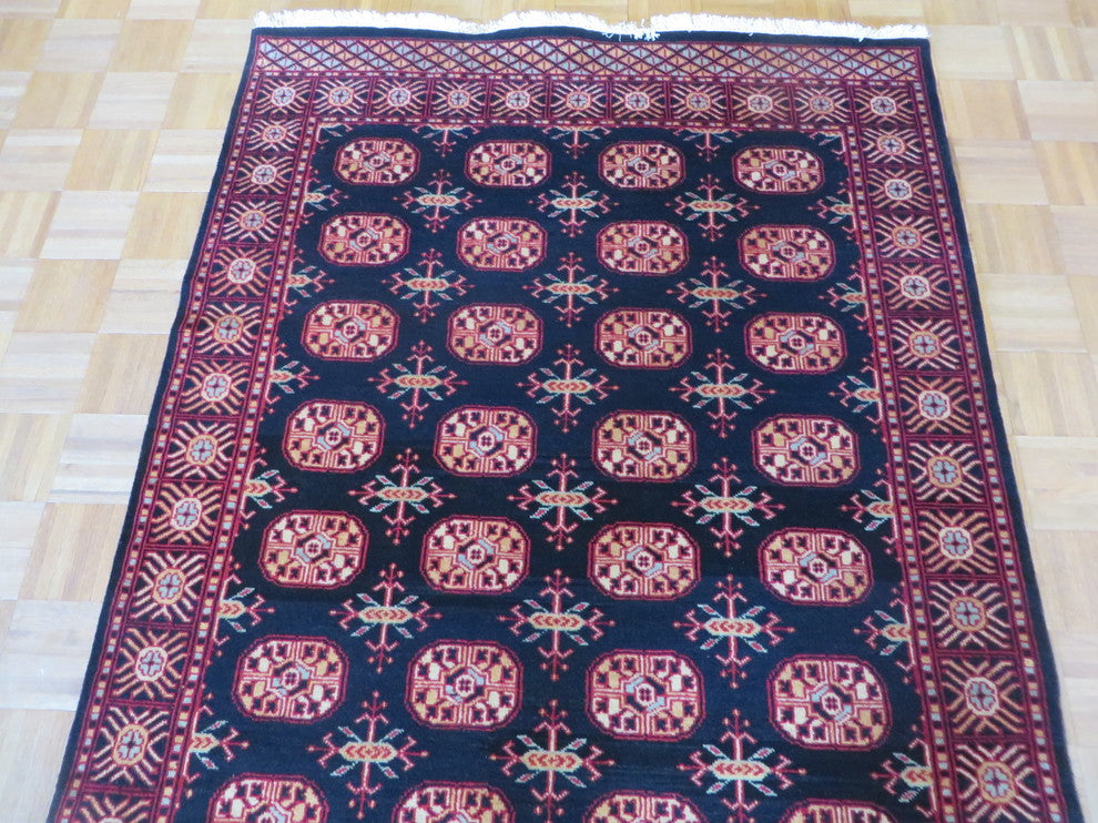 4'6x6'7 Black Bokara Hand Knotted Oriental Rug