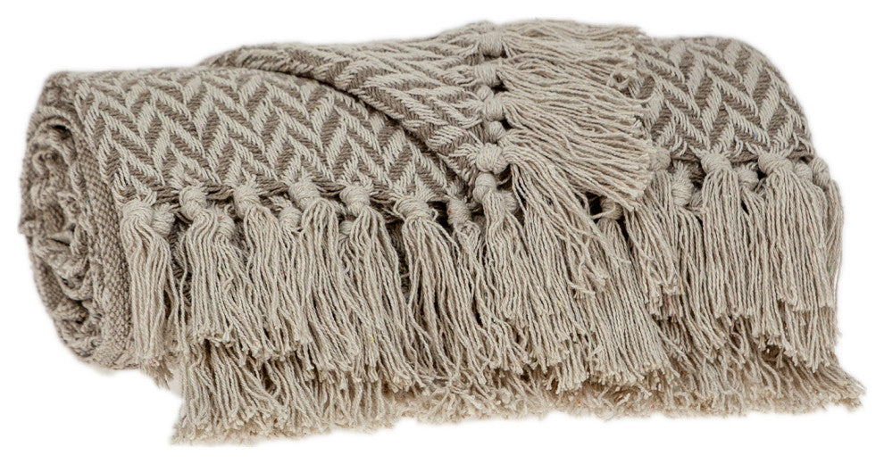 Multi Beige Herringbone Woven Handloom Throw