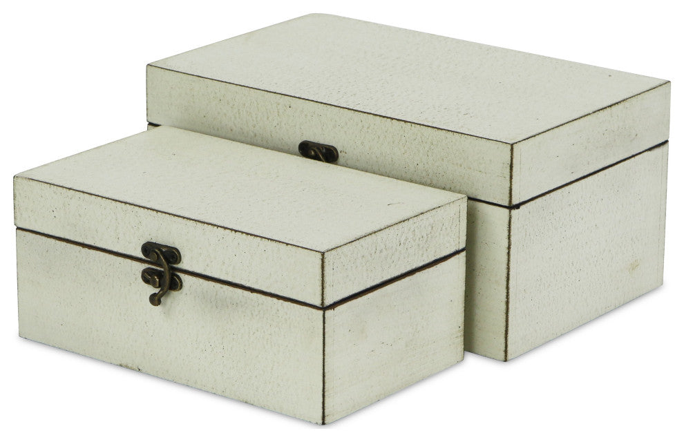 Distressed Treasure Boxes, White, Set of 2