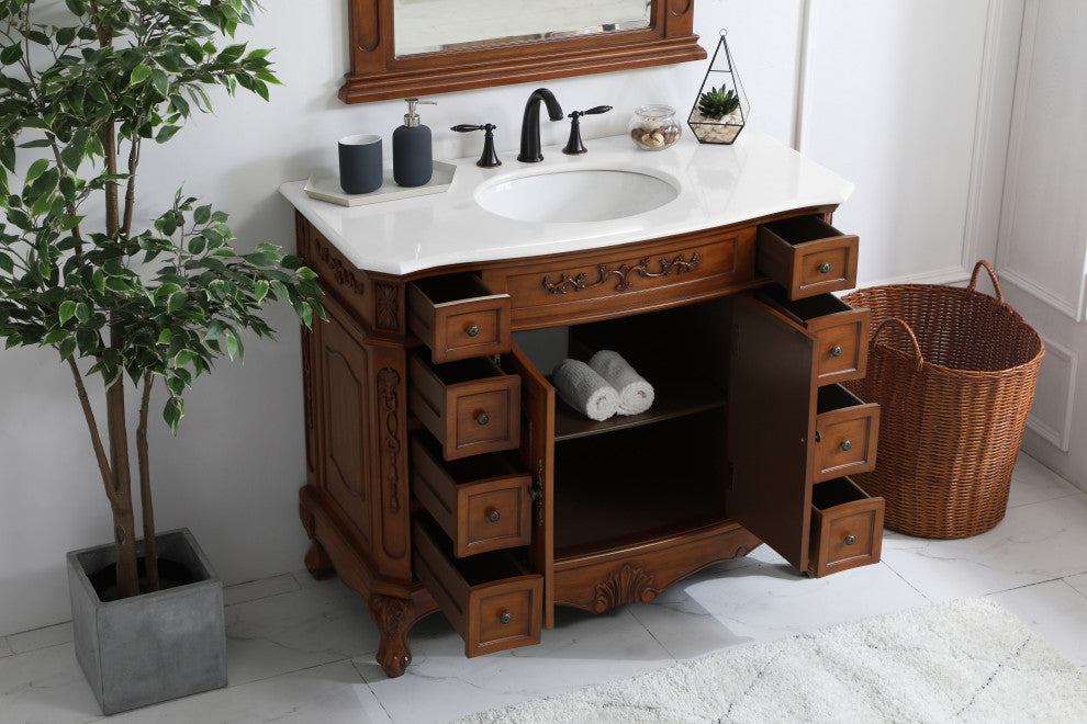 Bathroom Vanity, Teak, 42", Single Sink