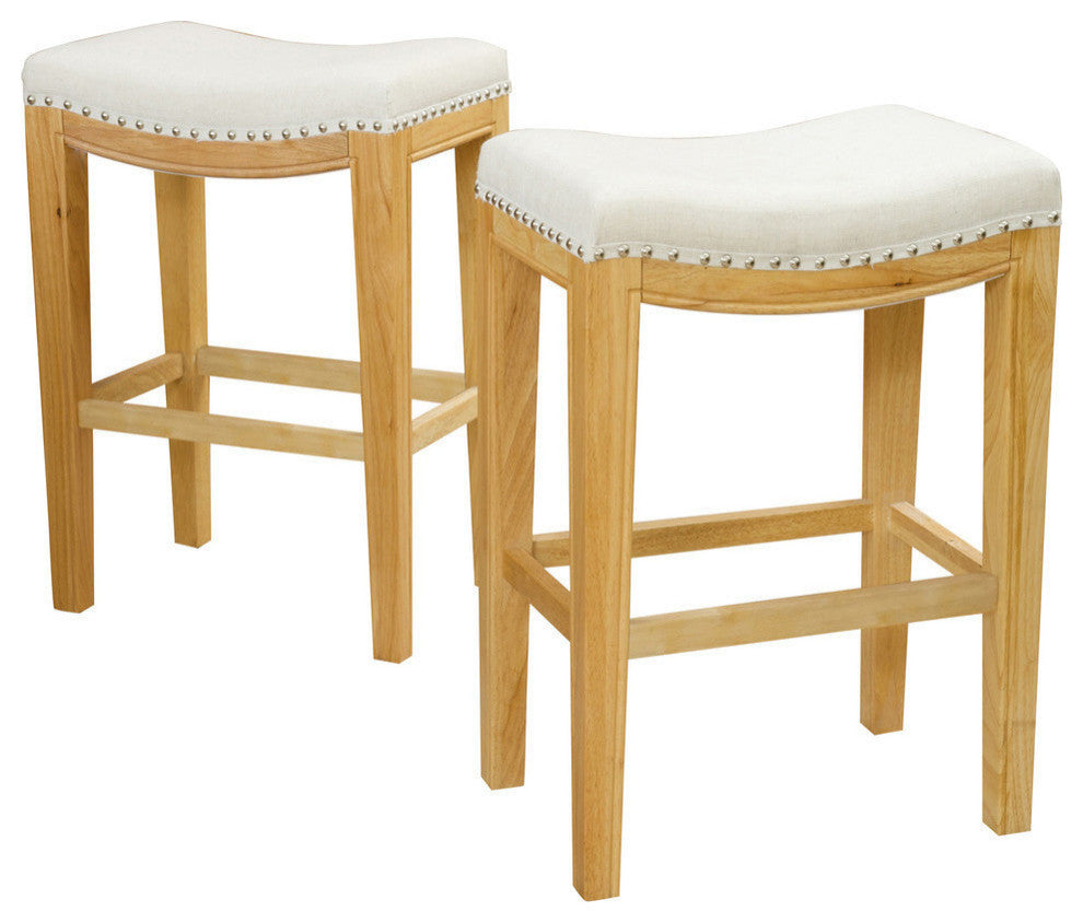 GDF Studio Jaeden Contemporary Studded Backless Stools, Set of 2, Beige Fabric Counter Height