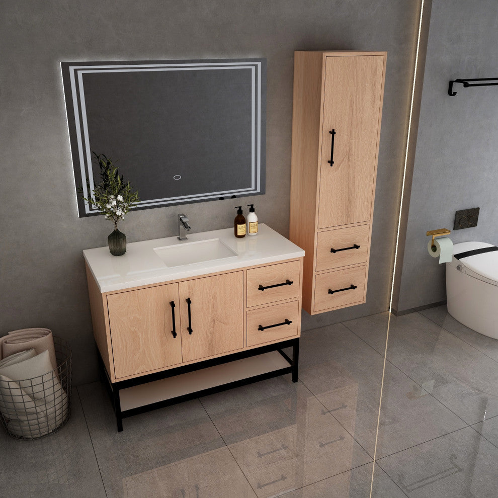 Victoria 42'' Solid Wood Open Shelf Bath Vanity Right Side, Red Oak