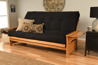 Mesa Frame Queen Futon With Butternut Finish, Suede Black