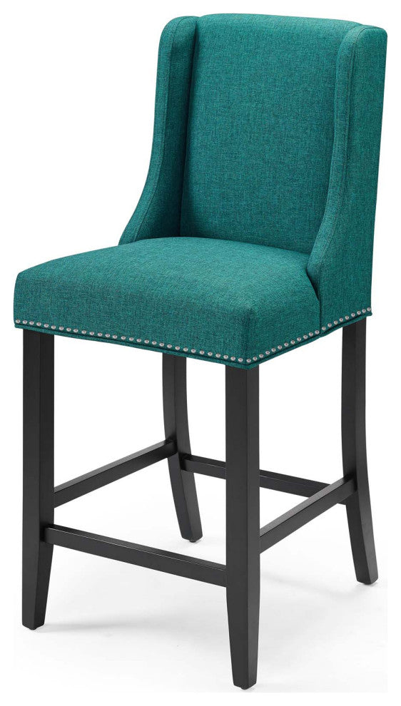 Counter Stool Chair, Set of 2, Fabric, Wood, Teal Blue, Modern, Bar Pub Bistro