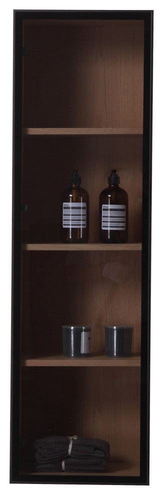 LUCE 13" Wall Mount Modern Bathroom Side Cabinet, Whitewash Oak/Matte Black
