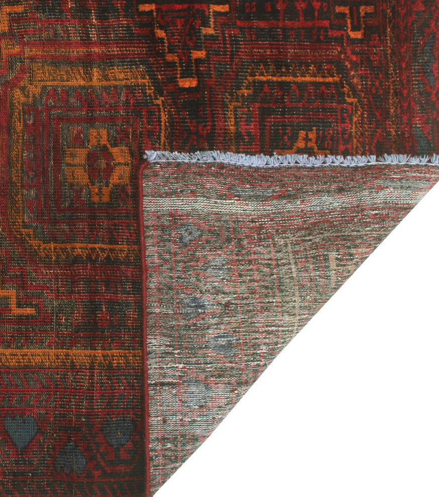 Fine Vintage Distressed Nozimjon Red/Charcoal Runner, 3'2 x 6'6