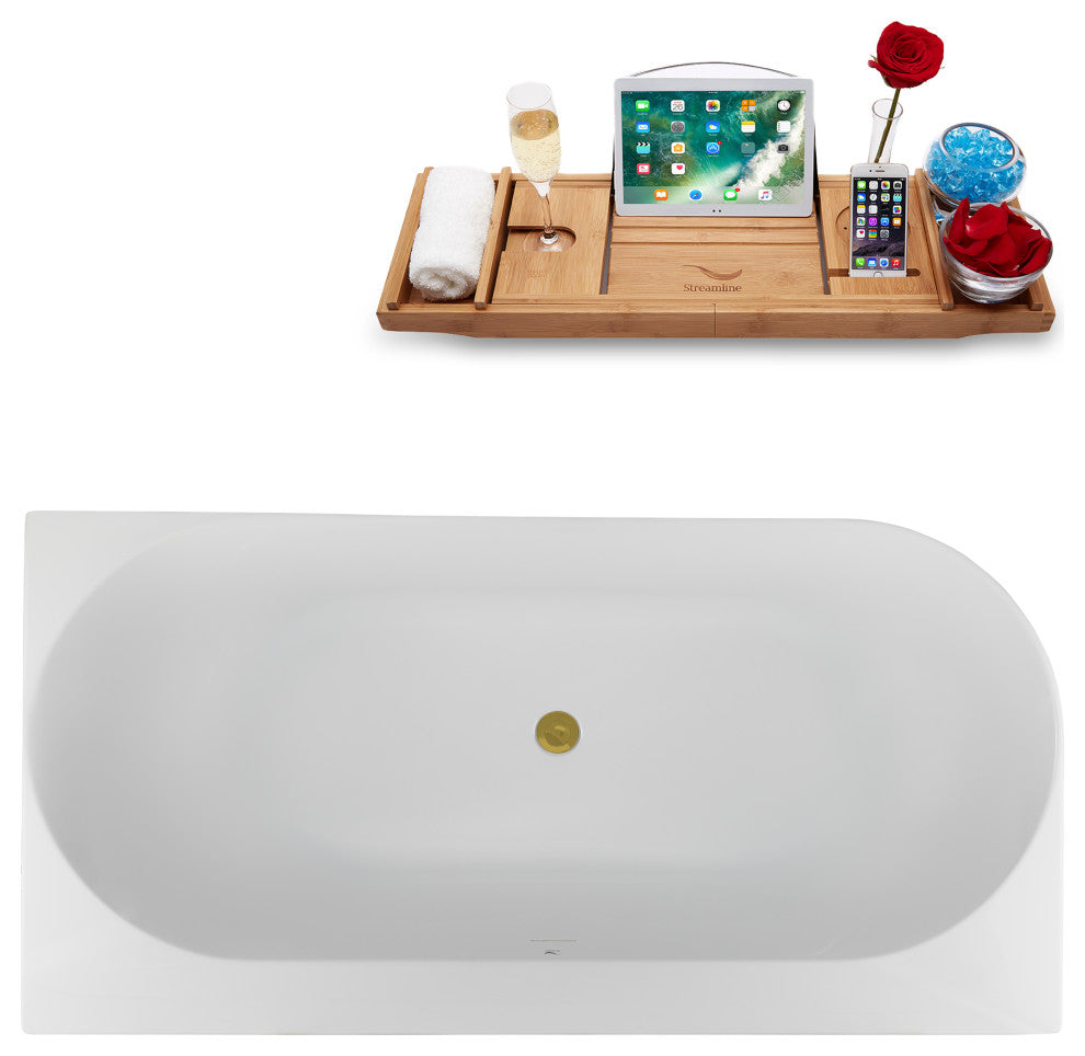 59" Streamline Bathtub and Tray With Drain, Brushed Gold