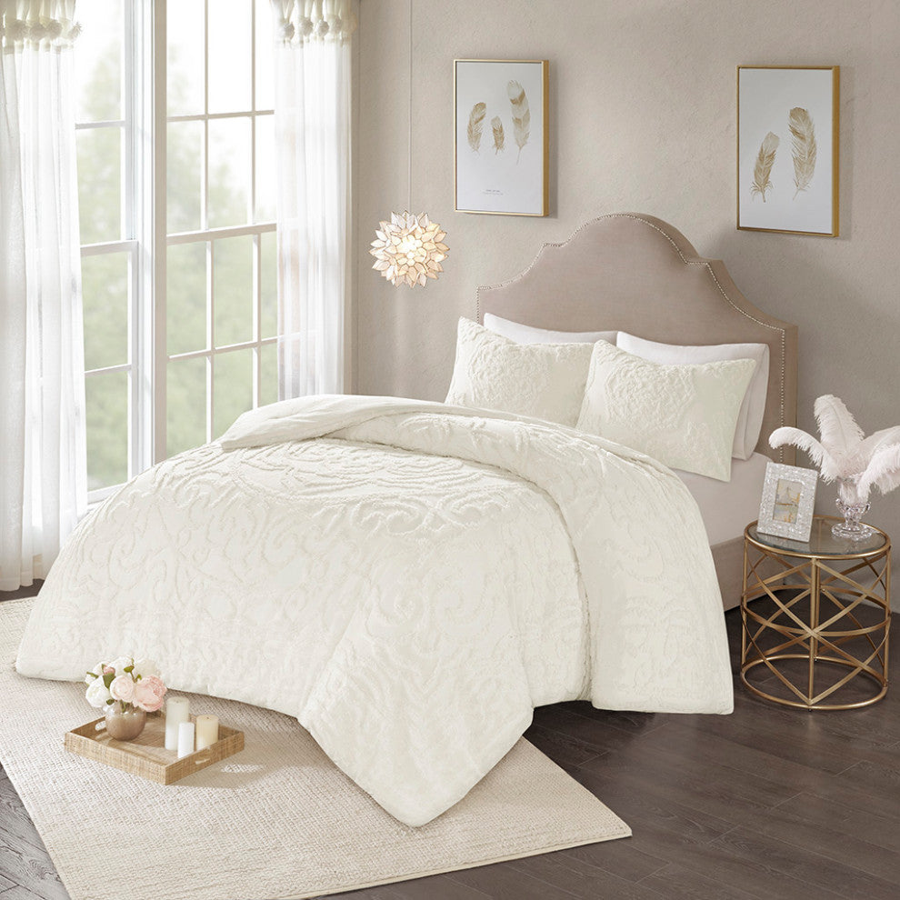 Madison Park Laetitia 3-Piece Tufted Cotton Chenille Medallion Duvet Cover Set