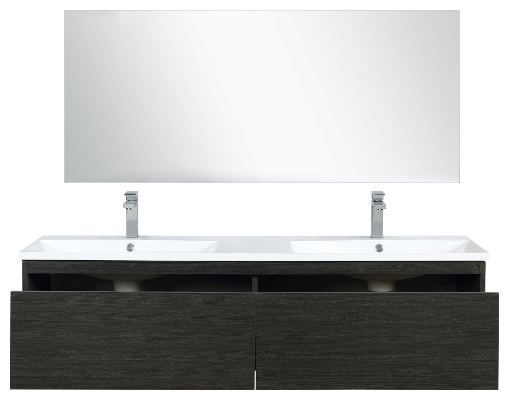 Sant 60 Iron DB Vanity, Acrylic Top With Sinks, Gun Metal Faucet Set, 55 Mirror