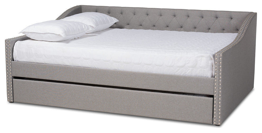 Norys Fabric Upholstered Size Daybed, Light Gray, Queen, Roll-Out Trundle