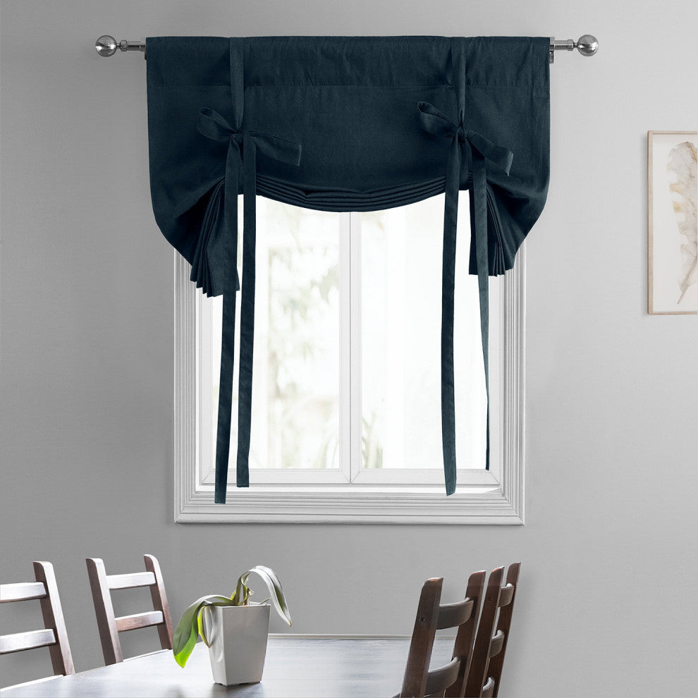 Solid Cotton Tie-Up Window Shade Single Panel, 46W x 63L, Polo Navy, 46w X 63l