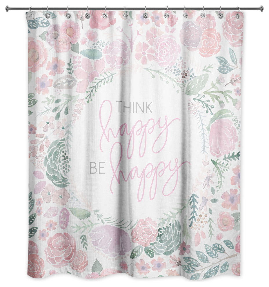 Think Happy Be Happy 71x74 Shower Curtain
