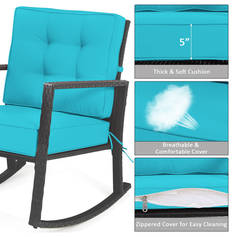 Costway Patio Rattan Rocker Chair Glider Rocking Chair Cushion Lawn Turquoise