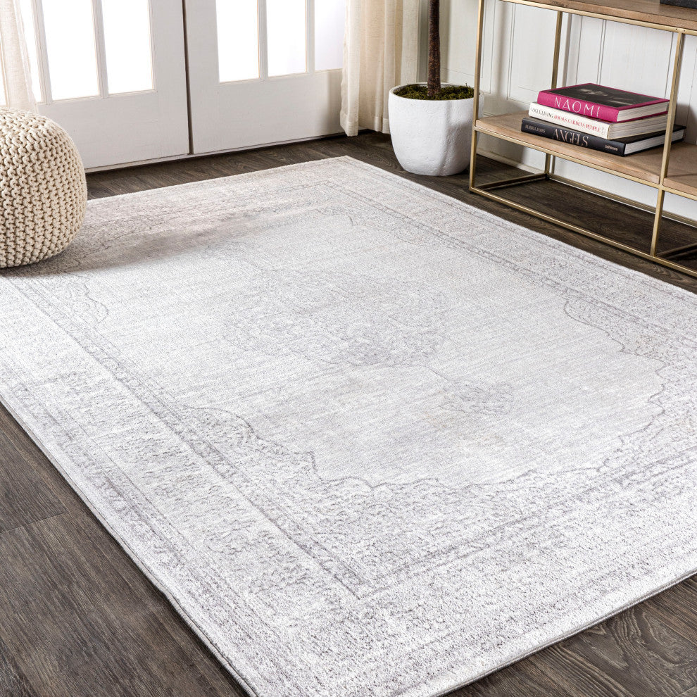 Mughal Ornate Medallion Traditional Area Rug, Gray, 5 X 8