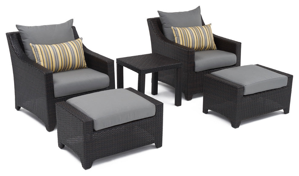 Deco 5 Piece Sunbrella Outdoor Club Chair and Ottoman Set, Charcoal Gray