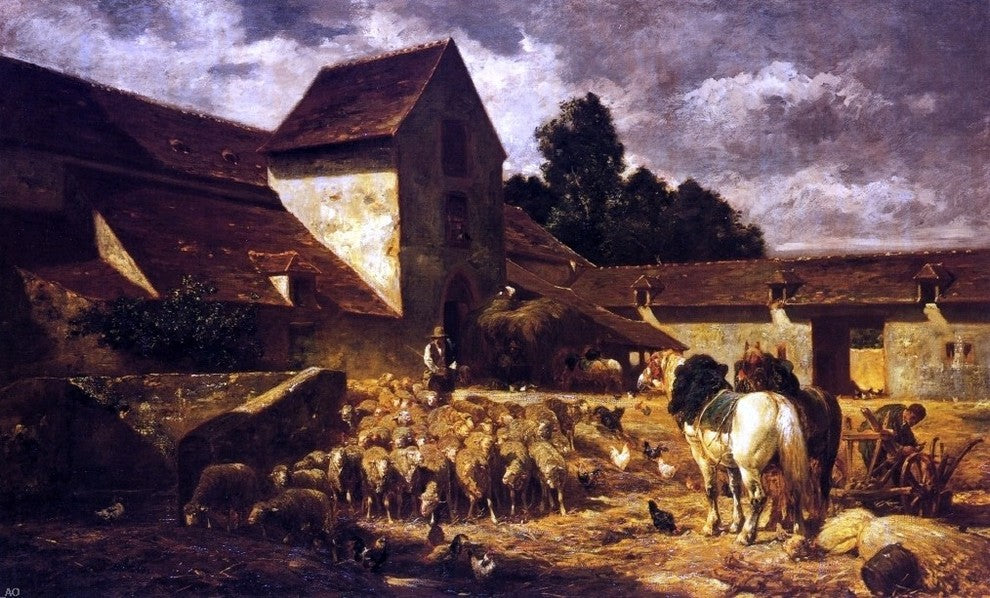 Charles Emile Jacque A Farmyard, 18"x27" Wall Decal