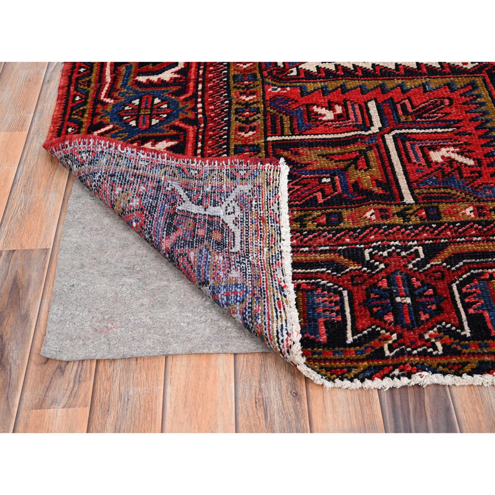 Carmine Red Vintage Persian Heriz Pure Wool Hand Knotted Oriental Rug 7'8"x11'