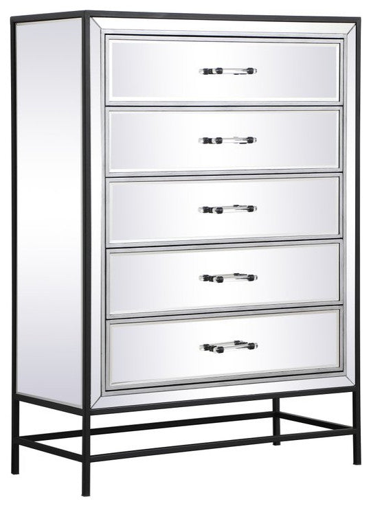 Bailee 48" Mirrored 6-Drawer Chest, Black