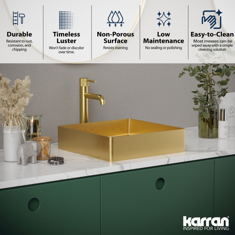 Karran Cinox Stainless Steel Square Vessel Sink, Gold