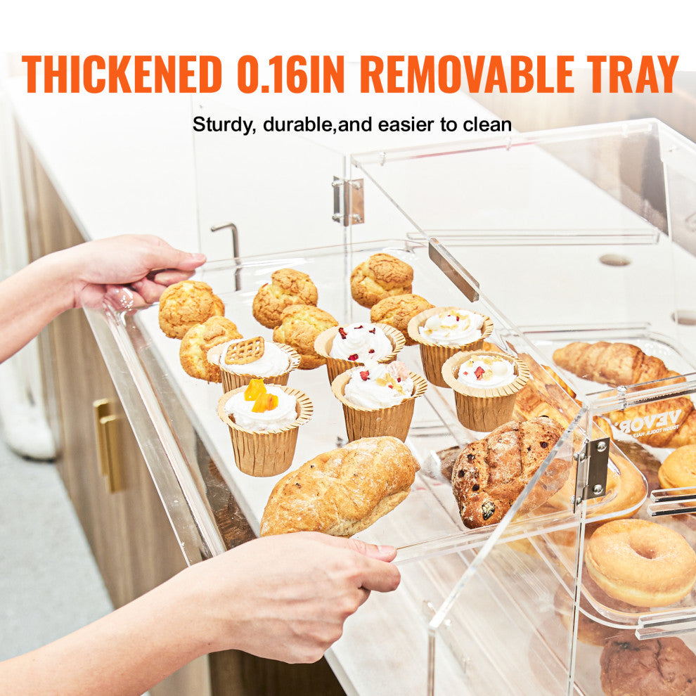 VEVOR 2-Tier Acrylic Bakery Display Case Countertop Donut Pastry Case Rear Door