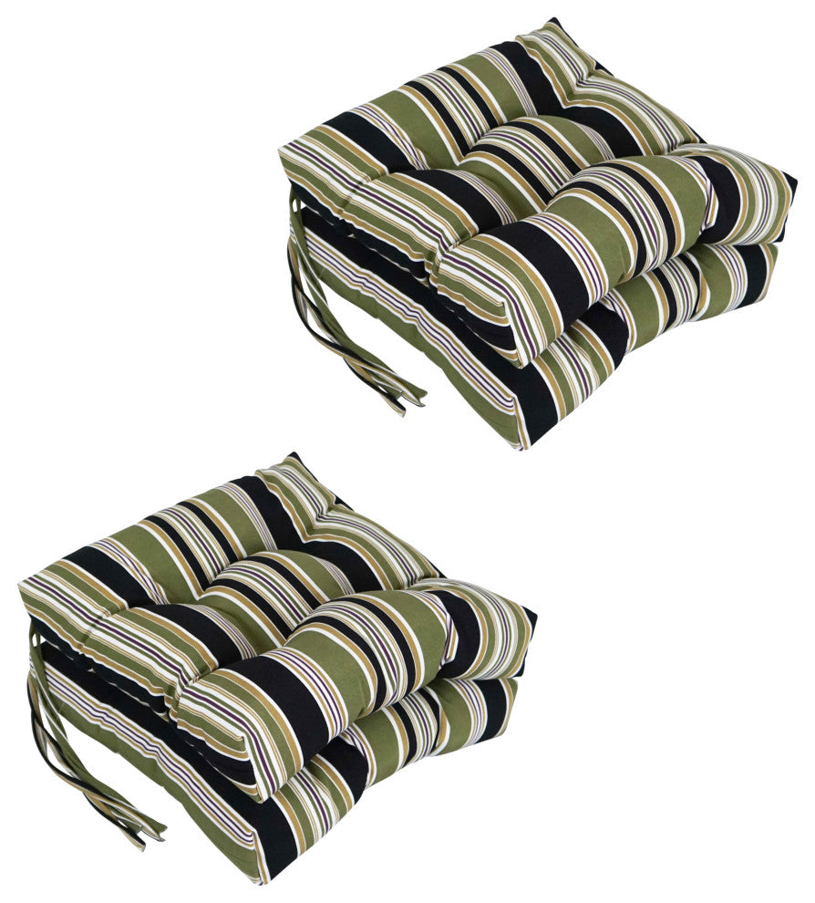 16" Patterned Outdoor Square Tufted Chair Cushions, Set of 4, Eastbay Onyx