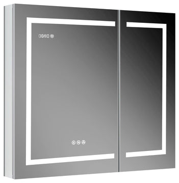 LED Medicine Cabinet With Defog, Dimmer, Makeup Mirror, Outlets, 36x32