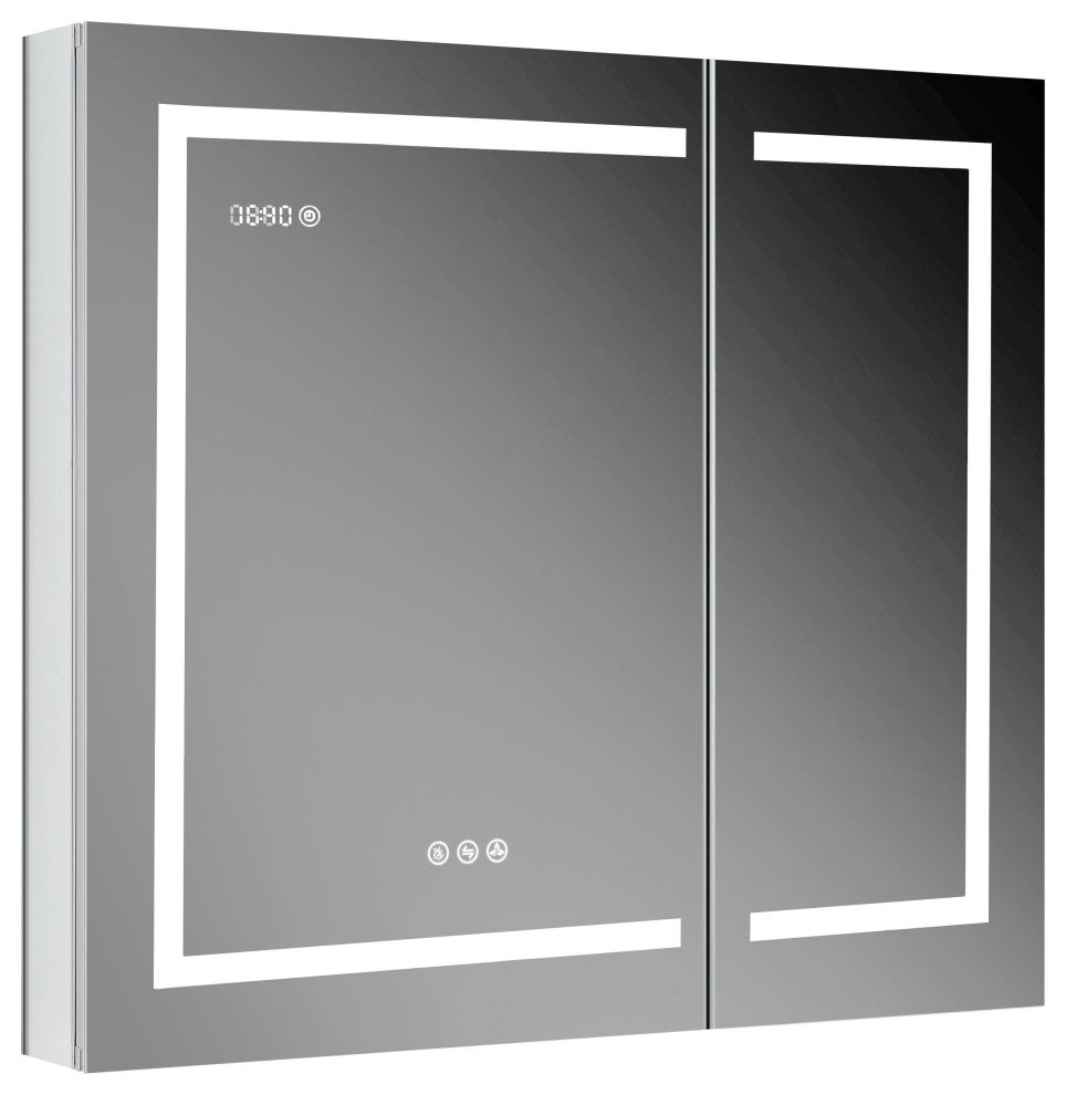 LED Medicine Cabinet With Defog, Dimmer, Makeup Mirror, Outlets, 36x32