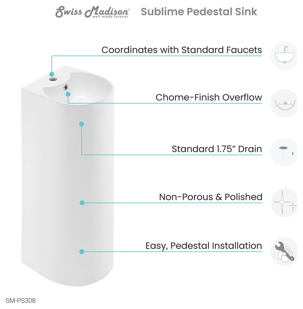 Swiss Madison Sublime Rounded Basin Pedestal sink