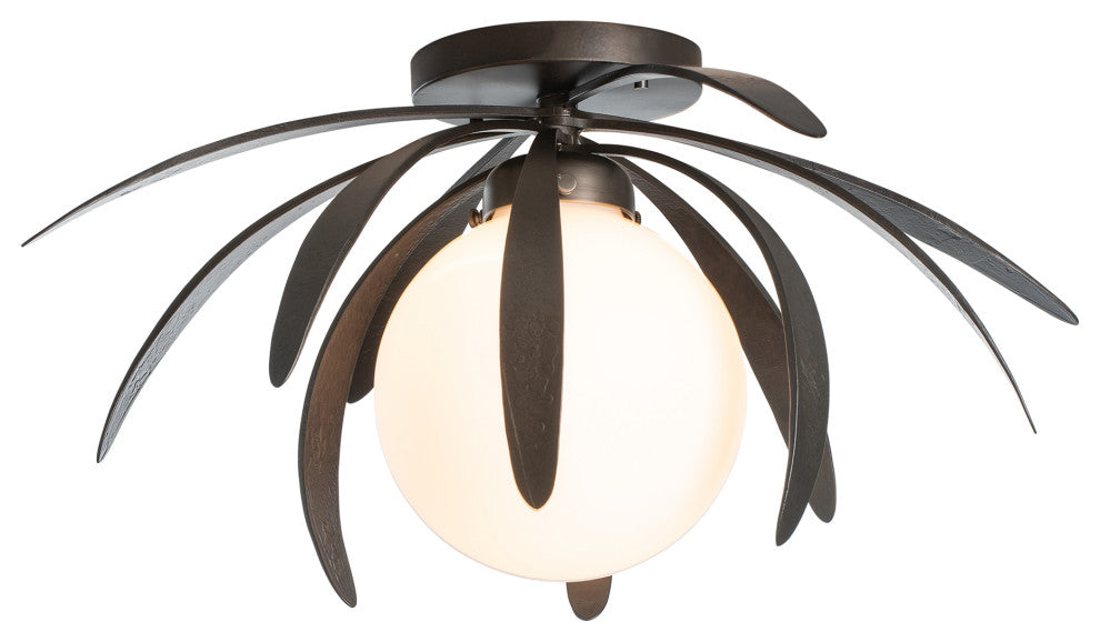 Dahlia Flush Mount, Dark Smoke Finish, Opal Glass