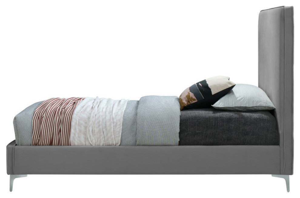 Geri Velvet Upholstered Bed, Gray, Full
